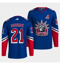 Men New York Rangers 21 Barclay Goodrow Blue 2022 Reverse Retro Stitched Jersey Men New York Rangers 21 Barclay Goodrow Blue 2022 Reverse Retro Stitched Jersey